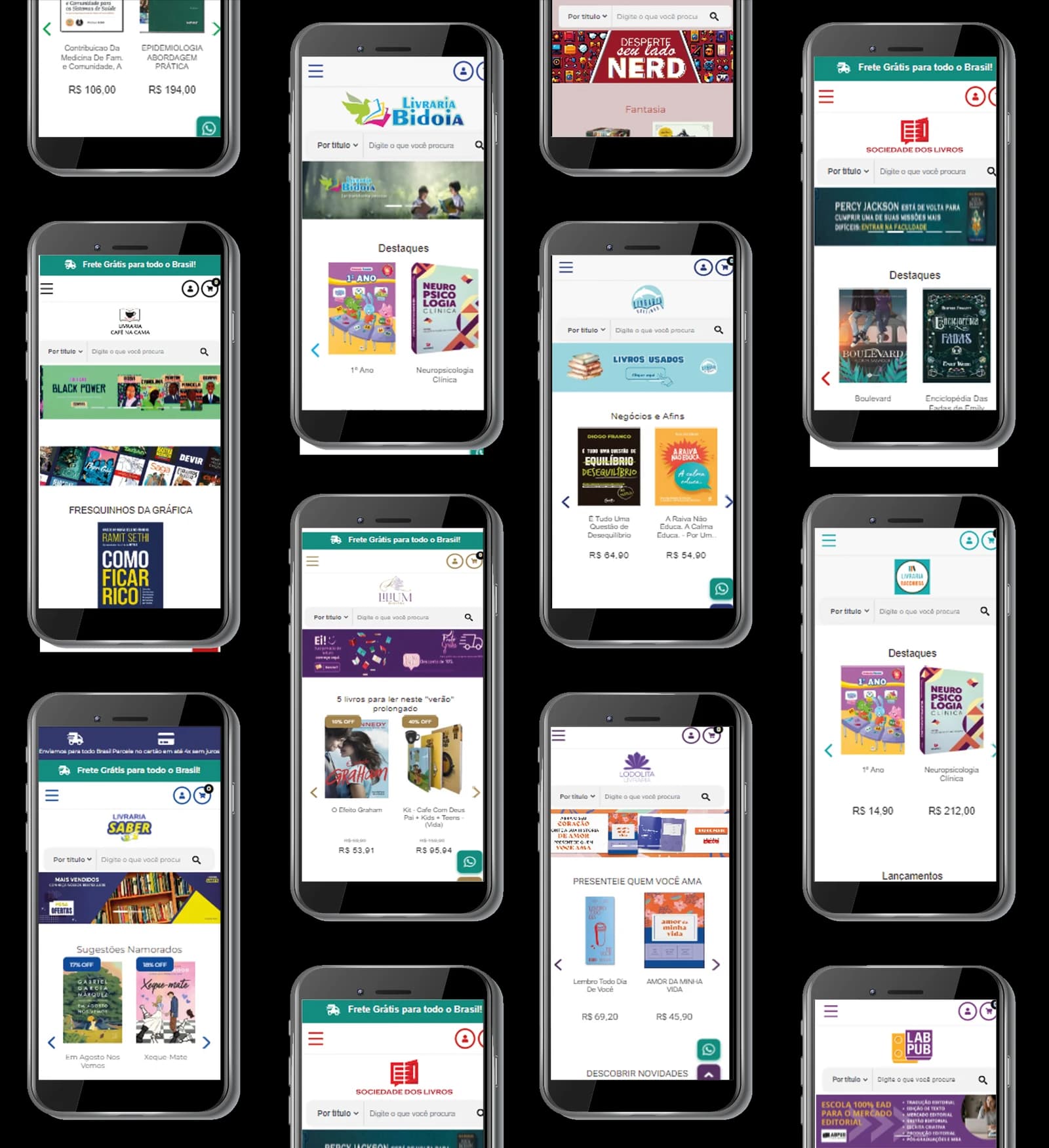 Lojas de livros de clientes em celulares, conectadas pela Konekta
