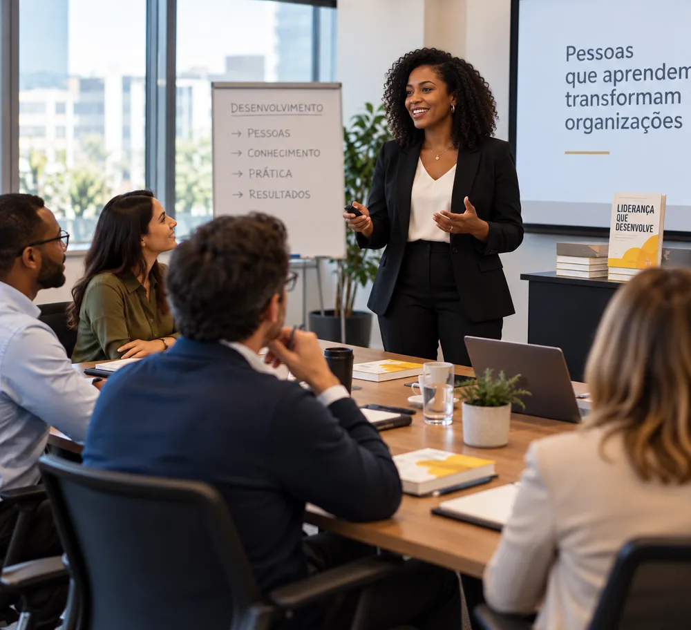 Workshop de liderança e desenvolvimento com livros de apoio